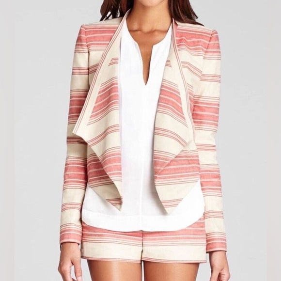 BCBGMAXAZRIA Abbey Stripe Abbey Cropped Blazer Jacket Asymmetrical Drape Size S - Picture 1 of 8